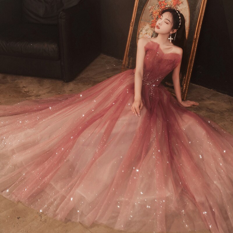 Kissnovaa - Gradient Sexy Long Dress Sweetheart Prom Dresses