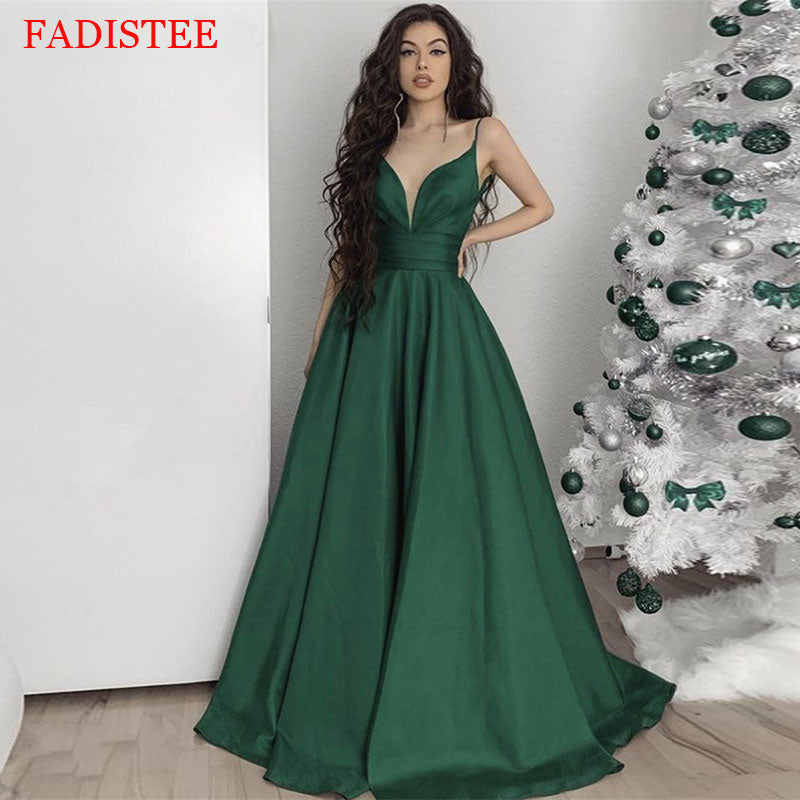 Kissnovaa - New Style Satin Deep V-neck Prom Dresses