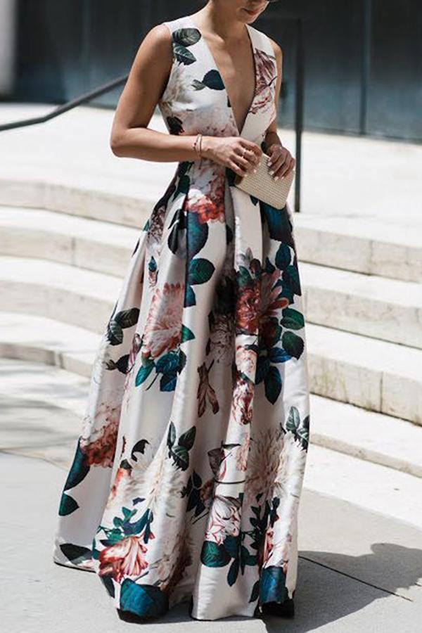 Kissnovaa - Summer Trendy Sleeveless Deep V Neck Full Length Prom Dresses
