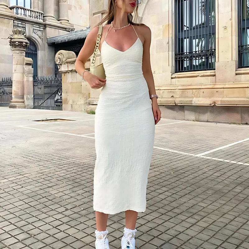 Neck Halter Backless Split Midi Dress