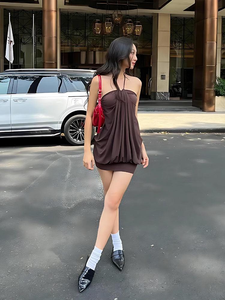 Neck Halter Mini Dress