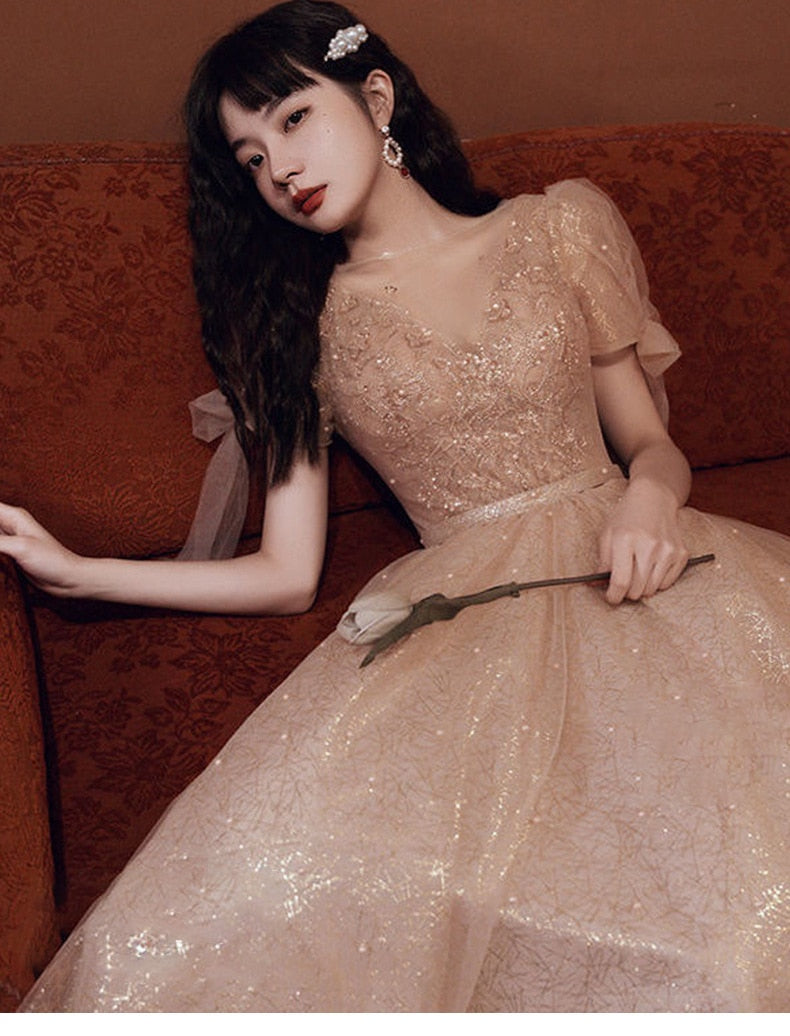 Kissnovaa - Pearls Beading Tulle Party Dresses