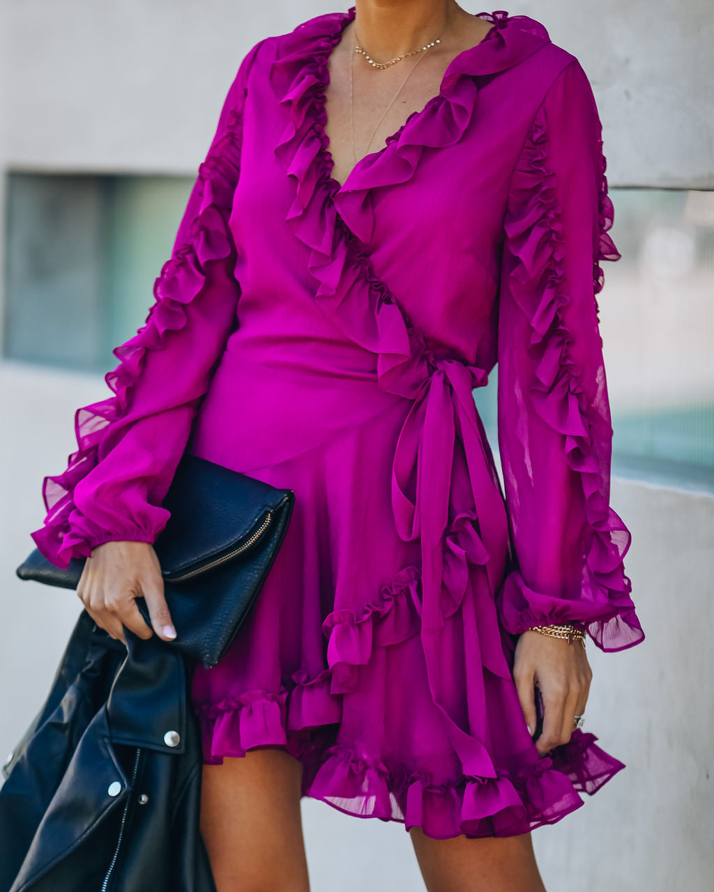 With Away Me Ruffle Wrap Dress Berry