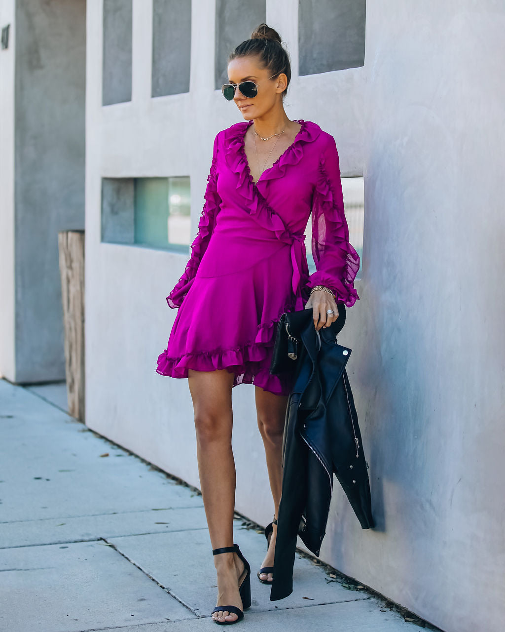 With Away Me Ruffle Wrap Dress Berry