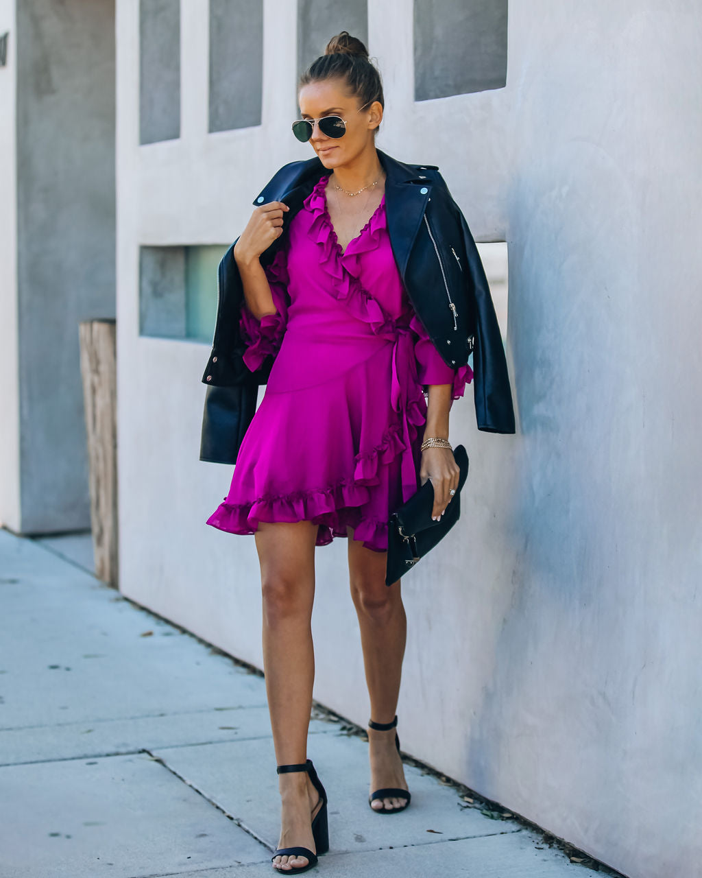 With Away Me Ruffle Wrap Dress Berry