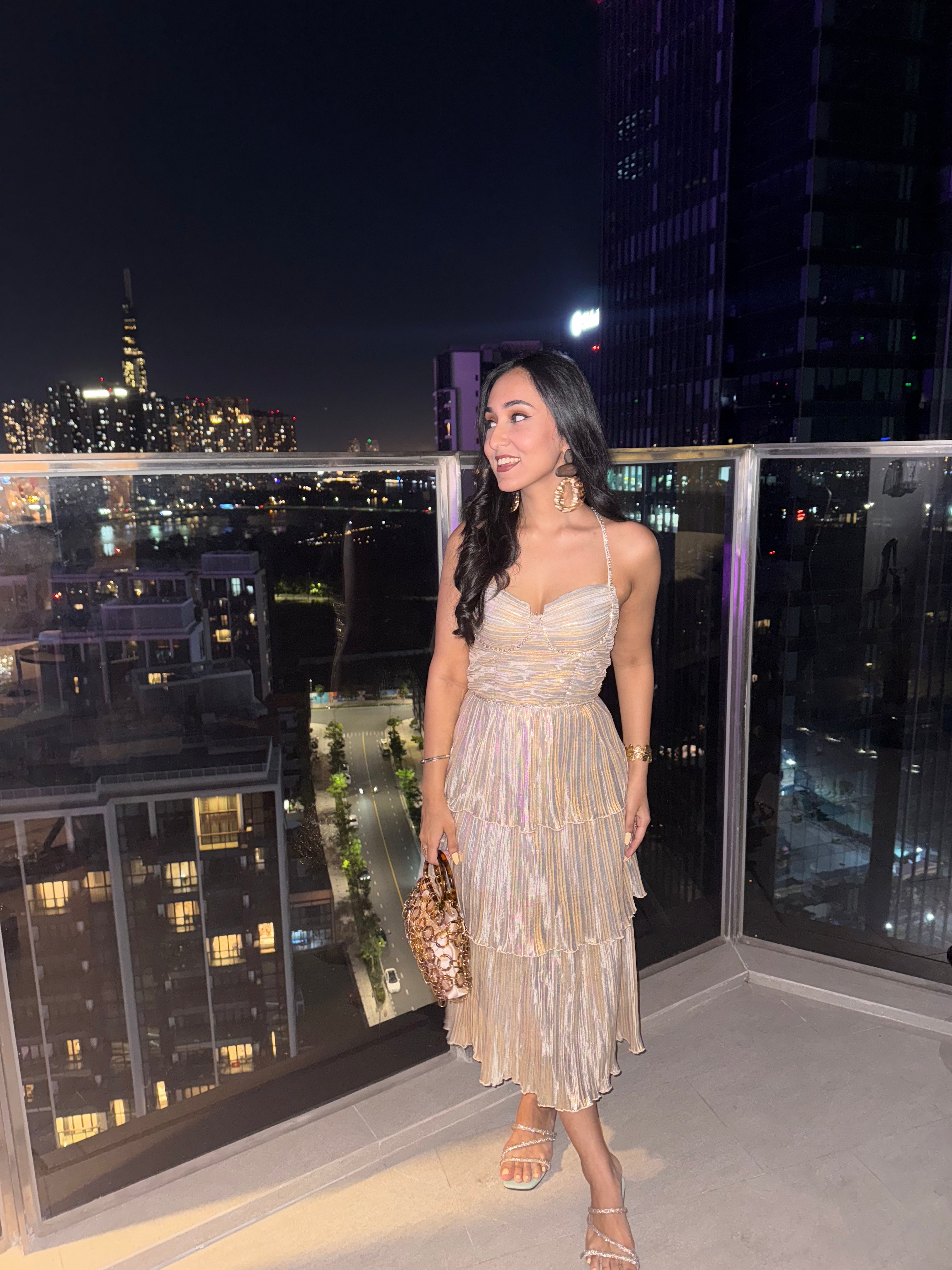 Ruffle Party Midi Dress Champagne