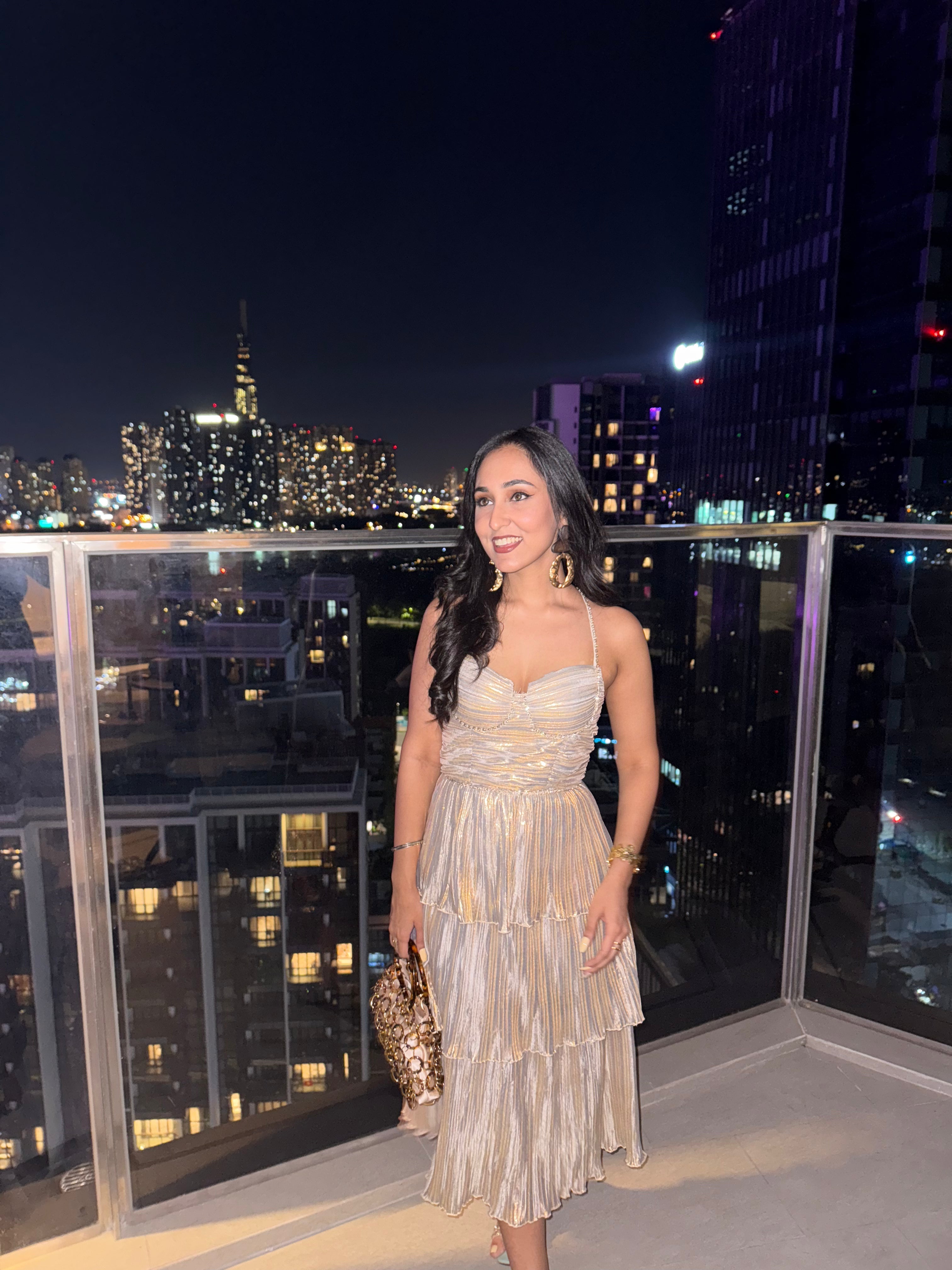 Ruffle Party Midi Dress Champagne