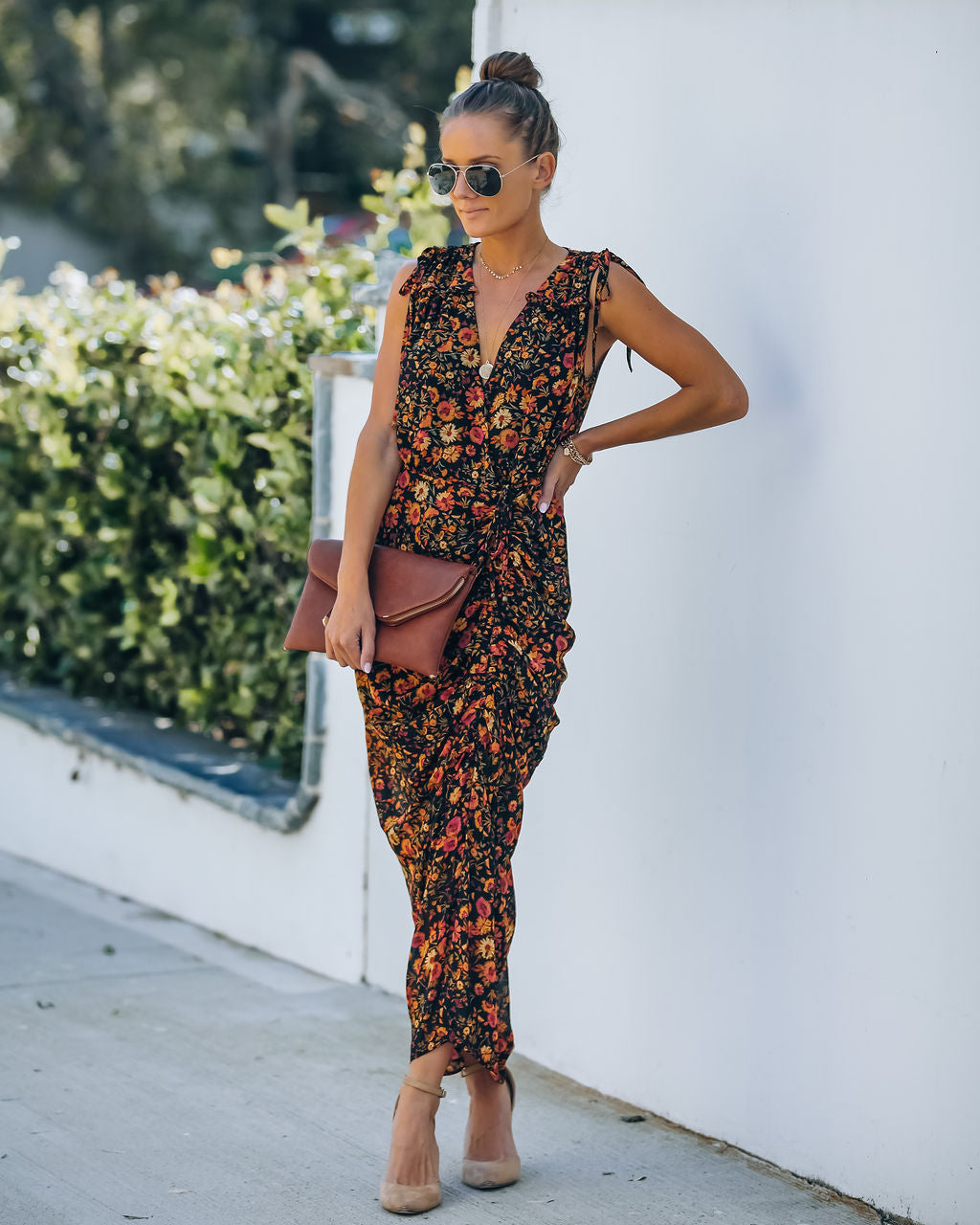 Born To Run Flower Ruched Midi Dress
