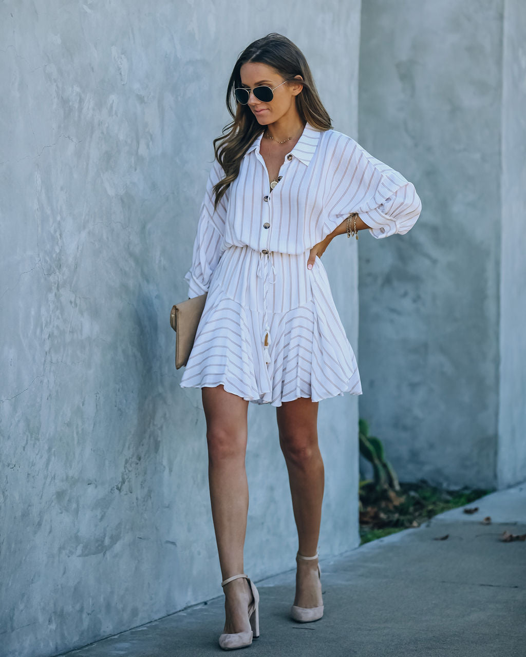 Striped Hina Button Down Shirt Dress