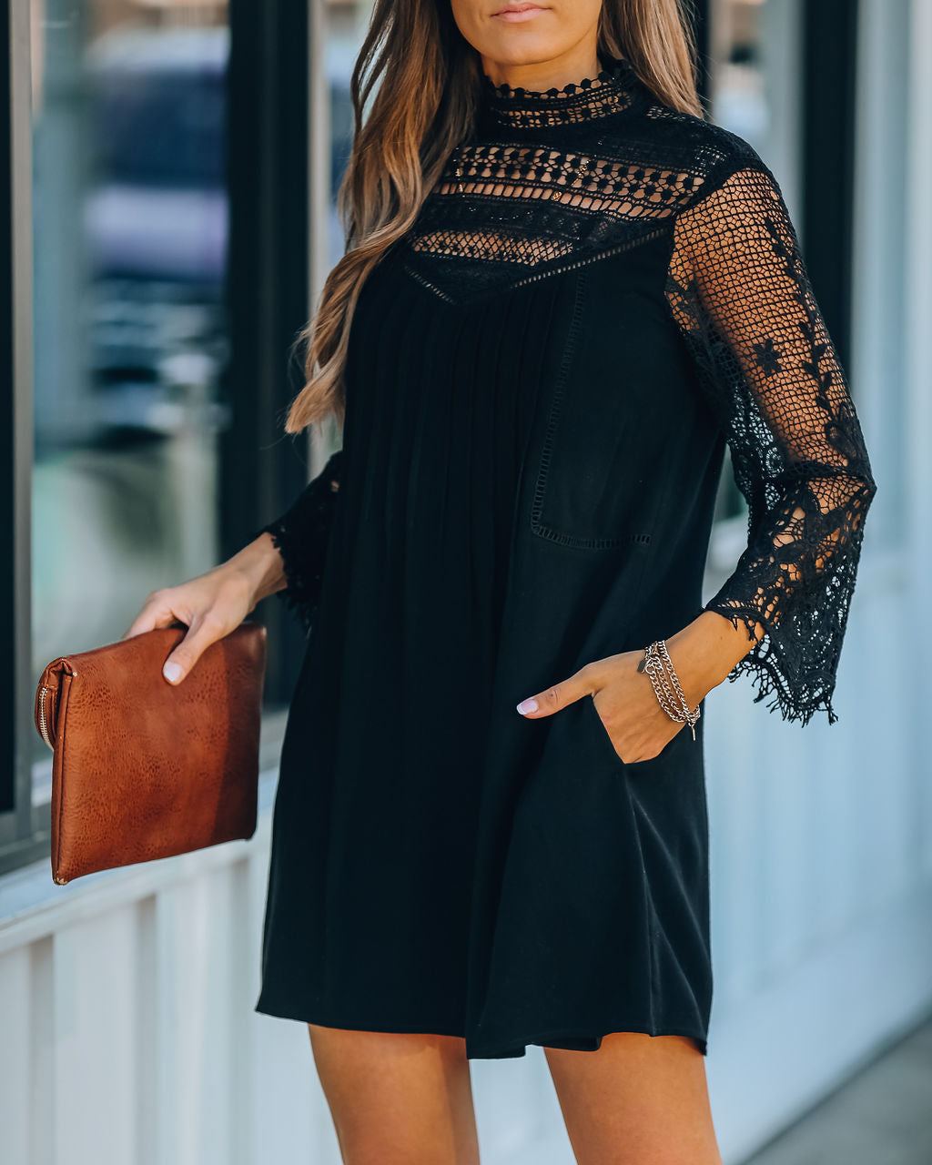 Of City Love Pocketed Crochet Lace Dress Black
