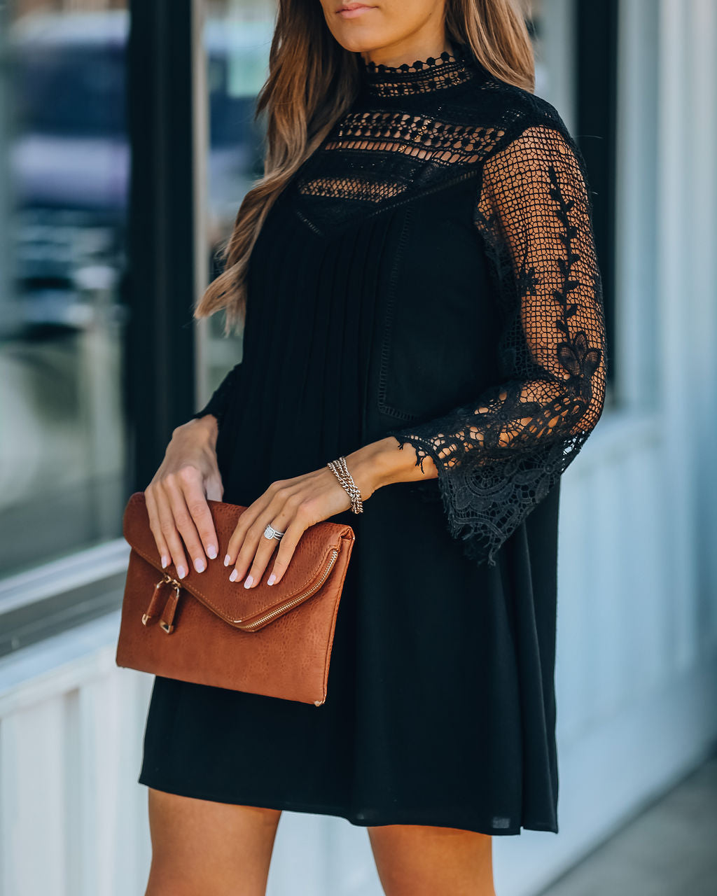Of City Love Pocketed Crochet Lace Dress Black