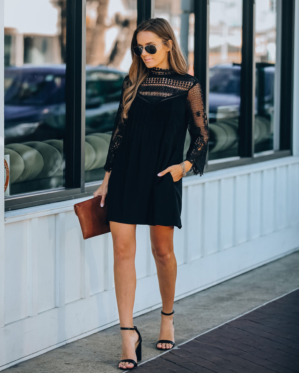Of City Love Pocketed Crochet Lace Dress Black