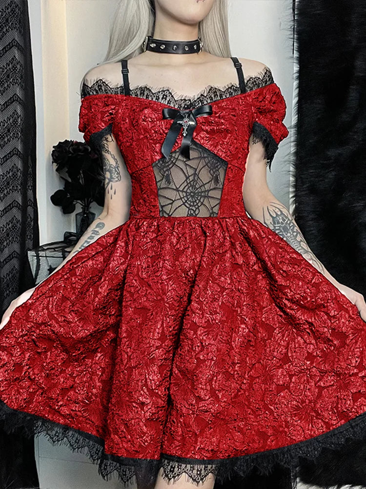 Mini Party Aesthetic One Shoulder Strap Lace Cutouts Graceful ALine High Waist Prom Y2K Grunge Clubwear Dress