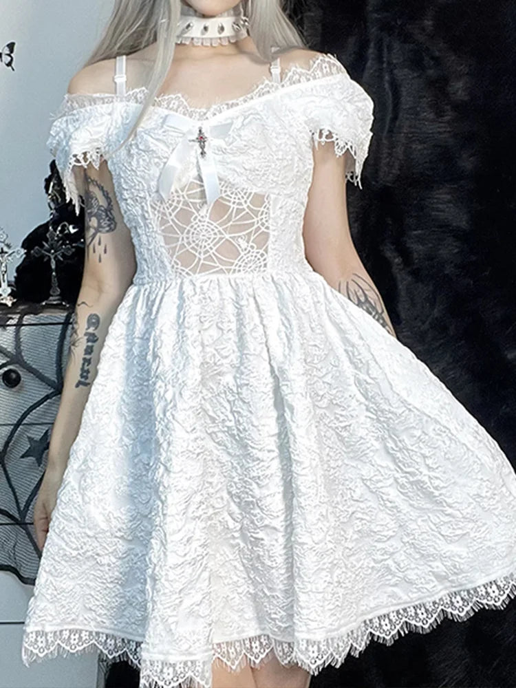 Mini Party Aesthetic One Shoulder Strap Lace Cutouts Graceful ALine High Waist Prom Y2K Grunge Clubwear Dress