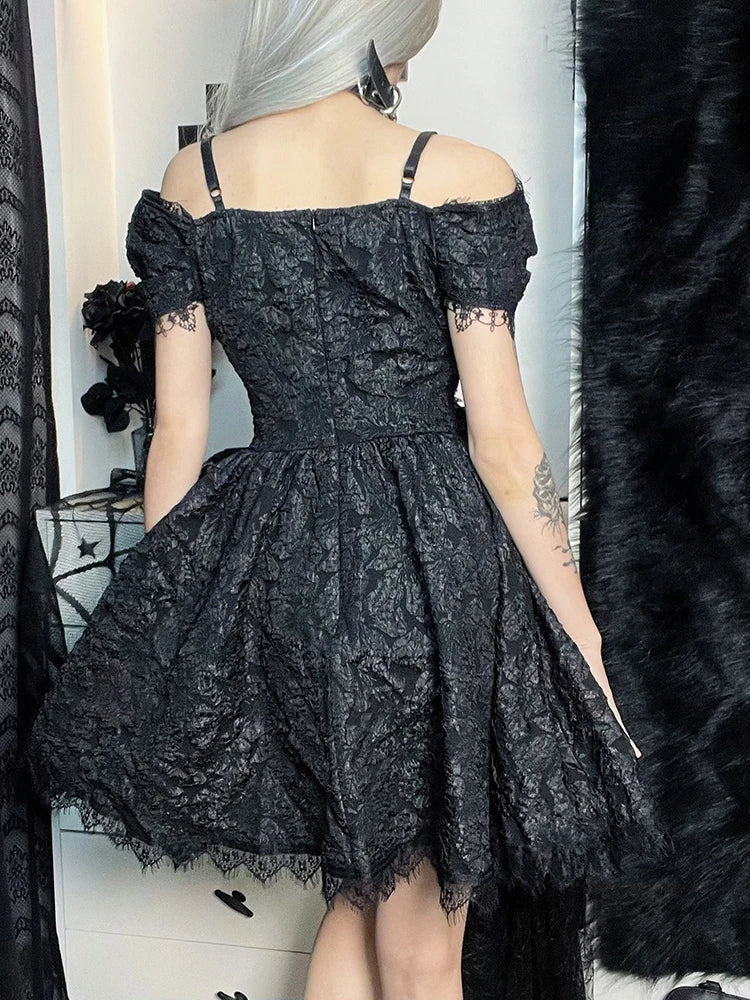 Mini Party Aesthetic One Shoulder Strap Lace Cutouts Graceful ALine High Waist Prom Y2K Grunge Clubwear Dress