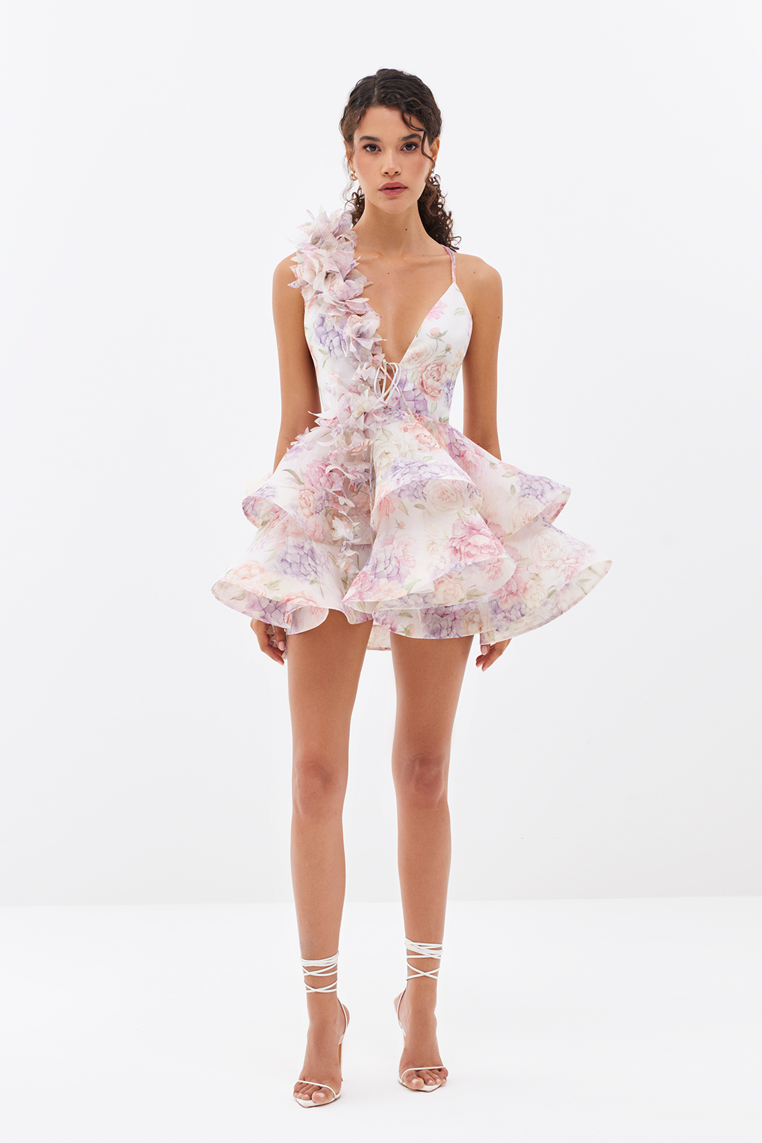 Flower 3D Chiffon Ruffle Mini Dress
