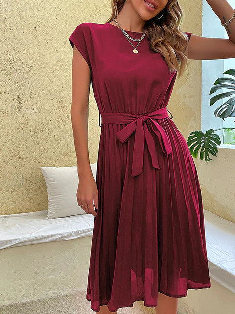 Sabina Chic Short Sleeve Pleated Relaxed Mini Dress for Summer Everyday Luxe Edit