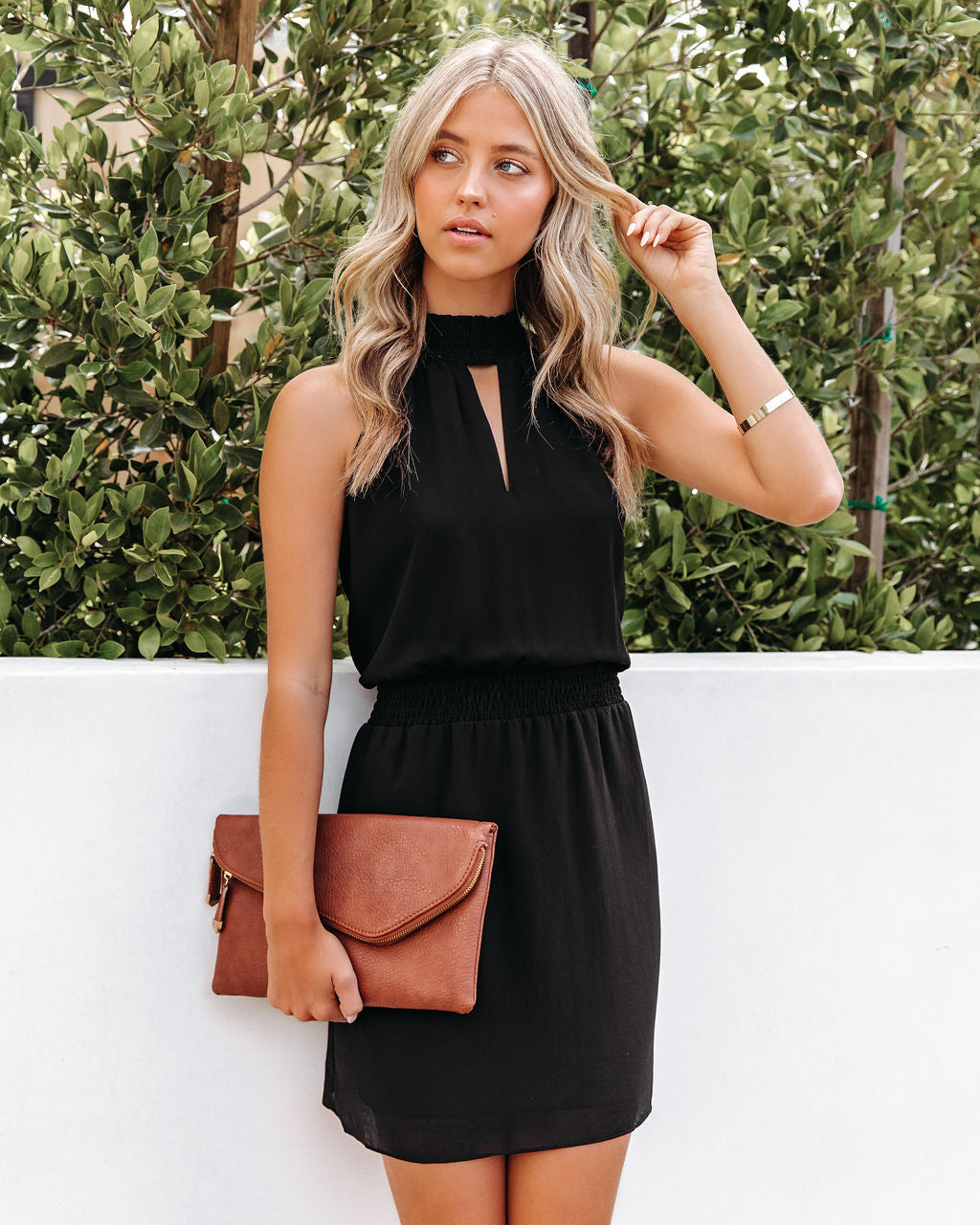 To Key My Heart Smocked Halter Dress Black