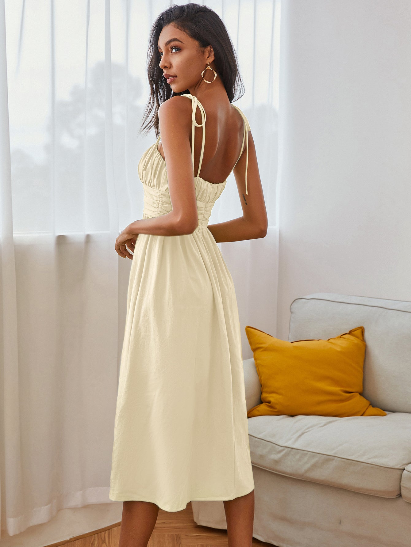 Straps Knot Ruched Bust Cami Dress