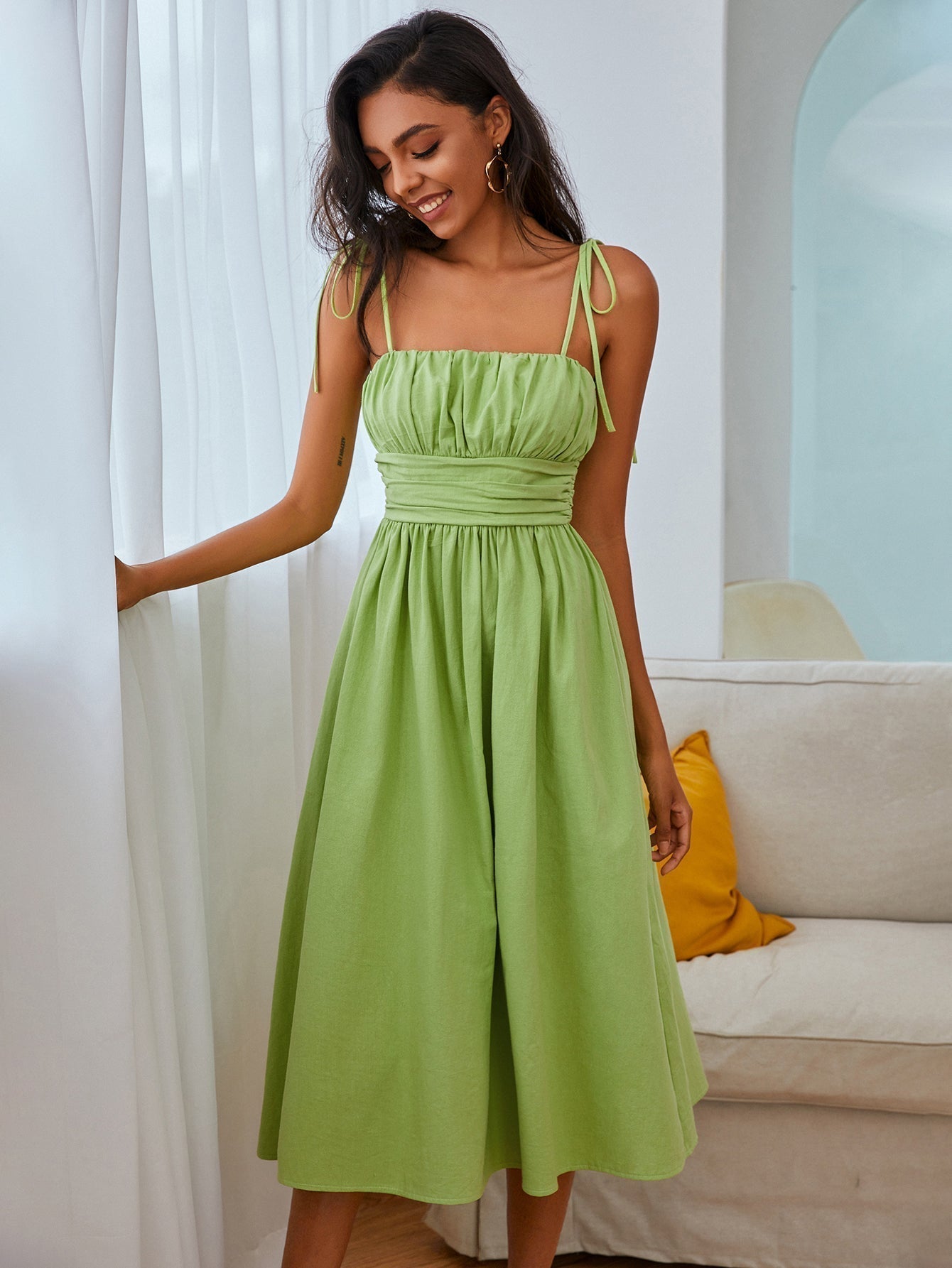 Straps Knot Ruched Bust Cami Dress