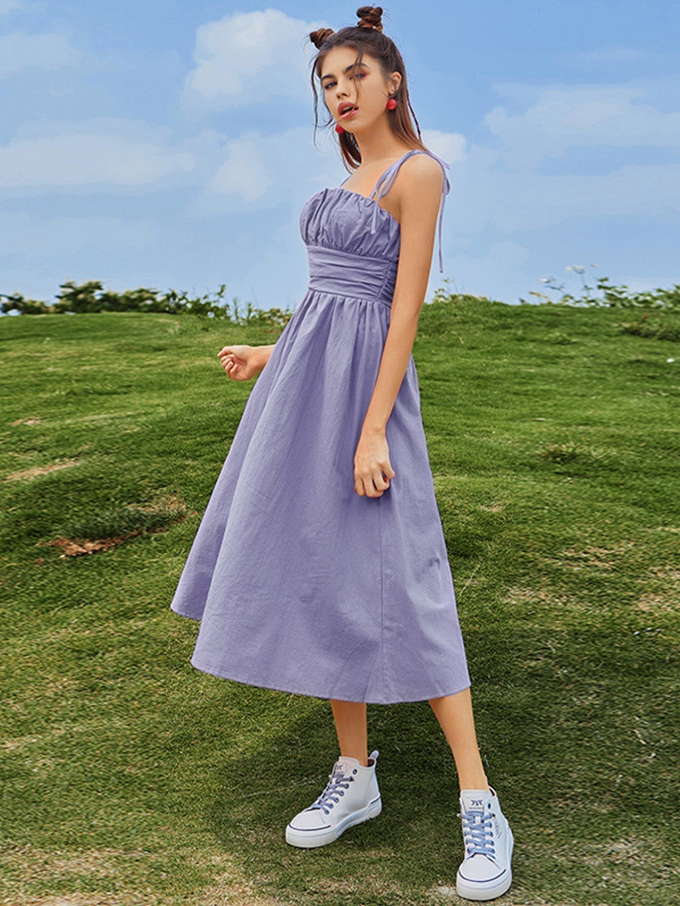 Straps Knot Ruched Bust Cami Dress
