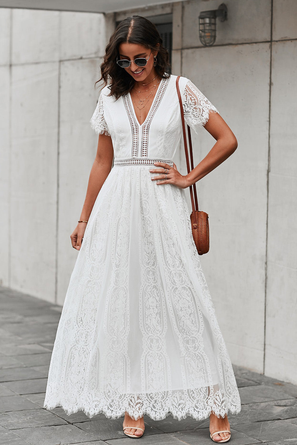 With Away The Breeze Lace Midi Dress