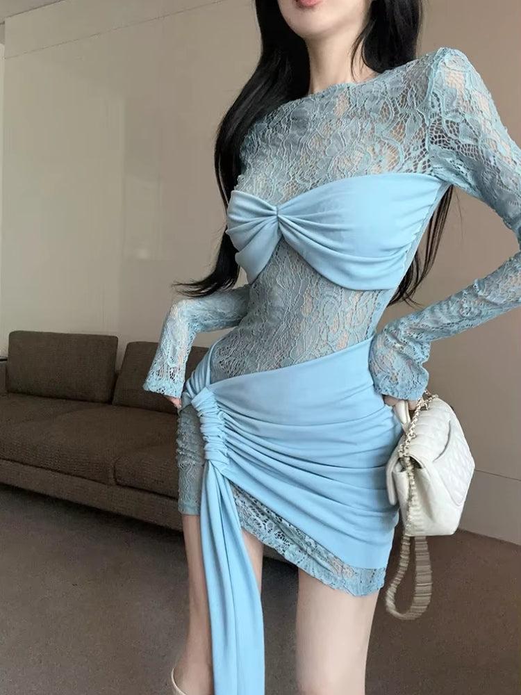 Ruched Lace Mini Dress