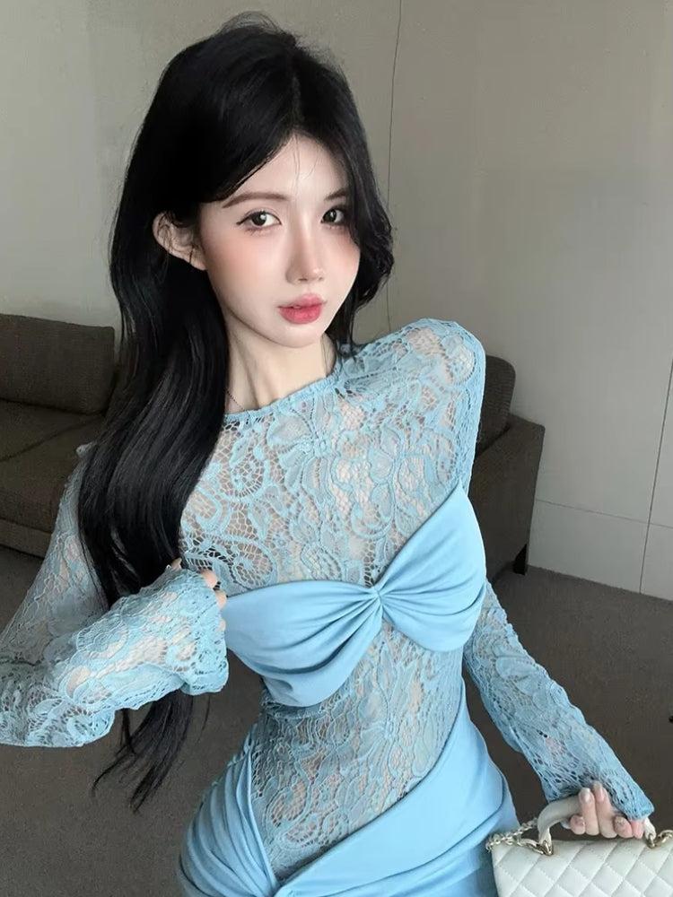 Ruched Lace Mini Dress