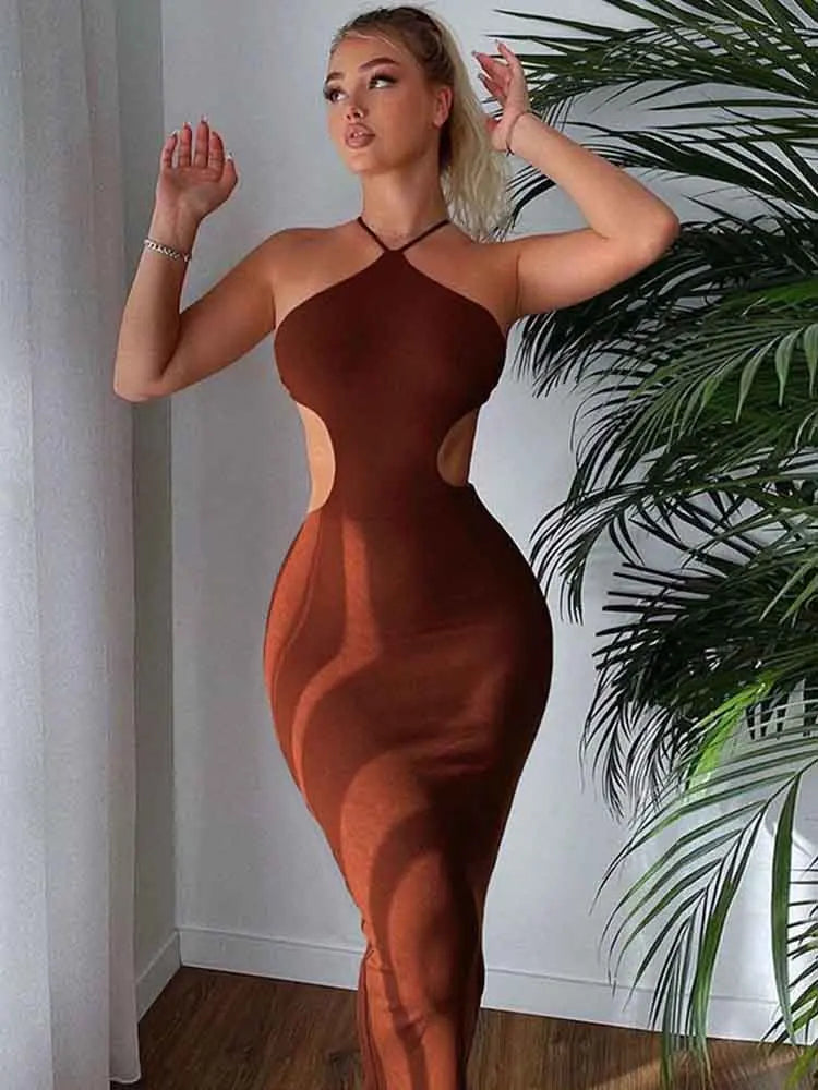 up Lace Sleeveless Backless BodyShaping Cut Out Skirt Clubwear Vestidos Midi Dresses