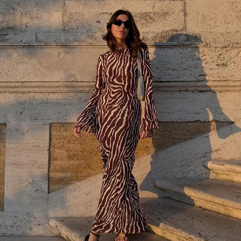 2024 Refined Chiffon Print Long Sleeve Maxi Summer Floral Dress