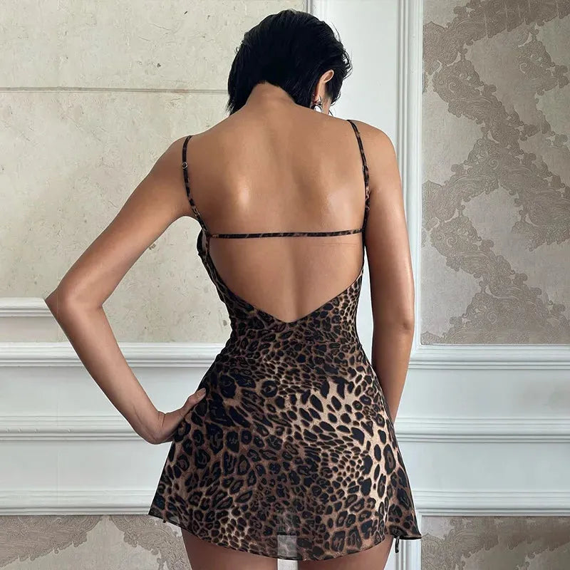 Backless Leopard Mini Dress