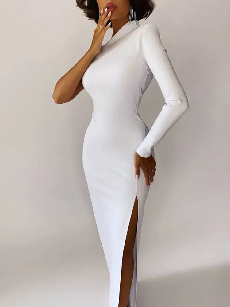 2024 Summer One Shoulder Maxi Chic Black Bodycon Dress