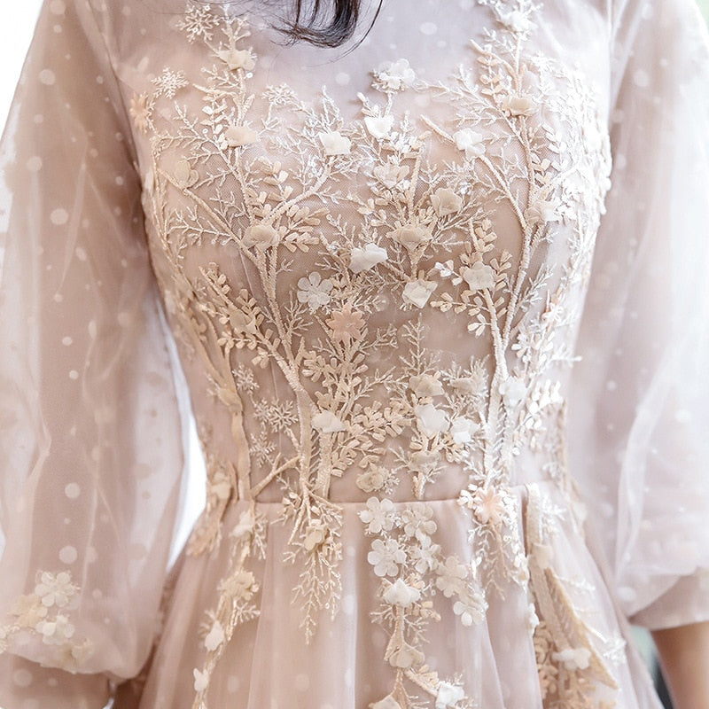 Kissnovaa - Long Sleeves Graceful O-neck Prom Dresses