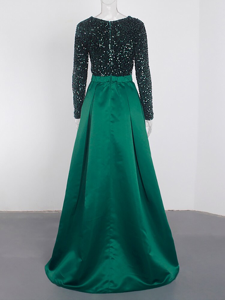 Kissnovaa - Lush Black Sequin Patchwork Maxi Prom Dress