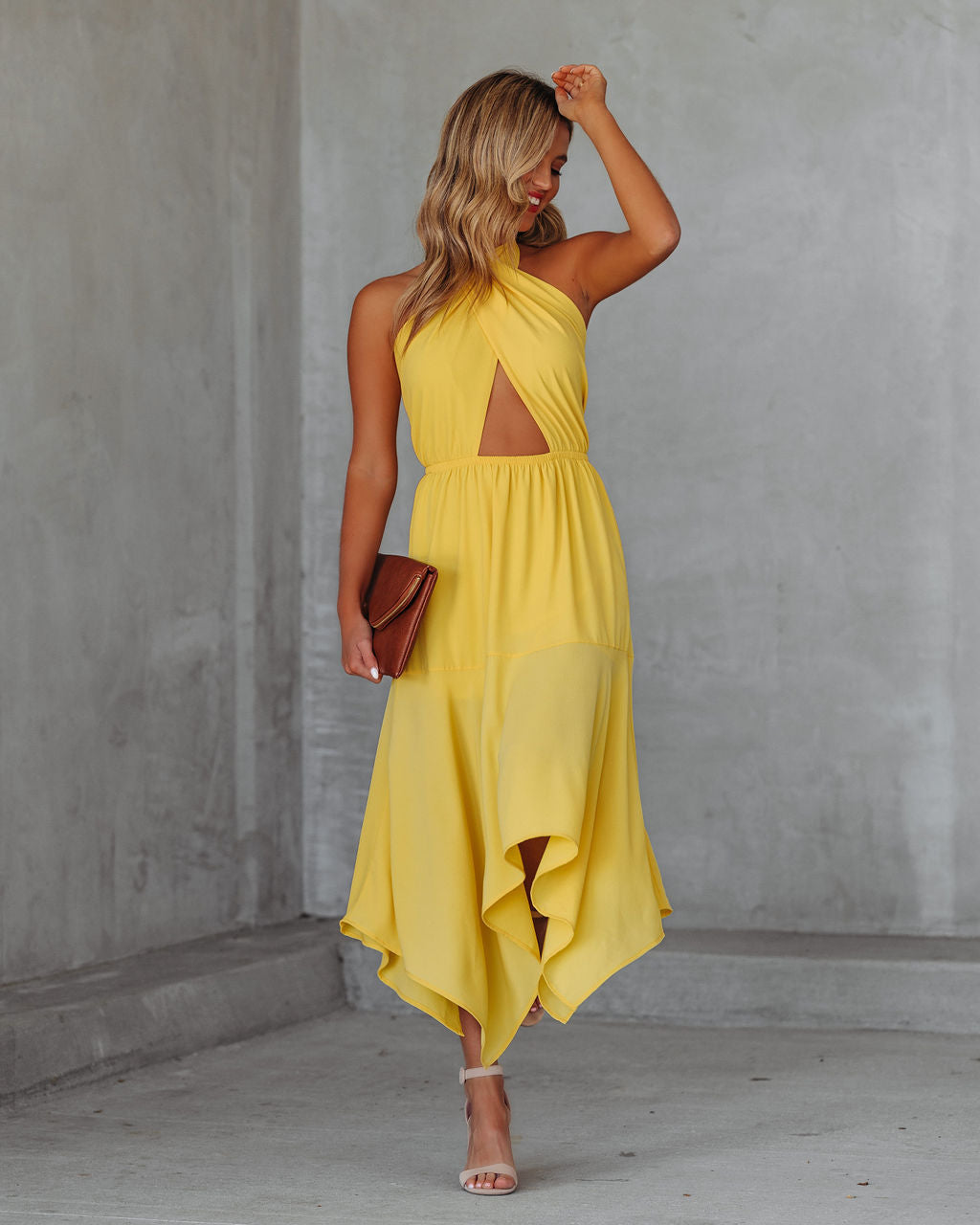Halter Marisol Cutout Midi Dress Sunny Yellow