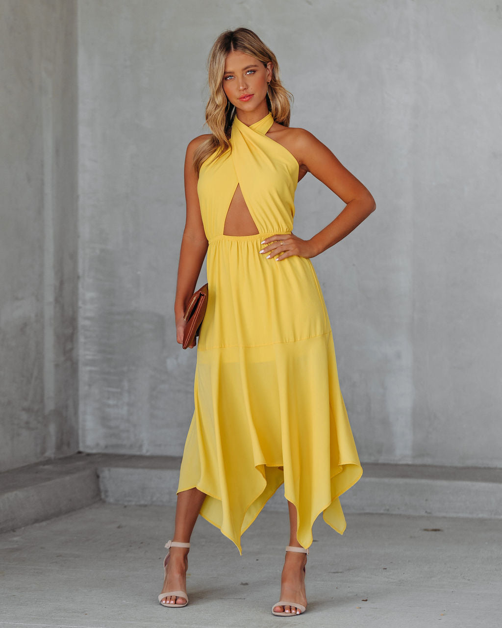 Halter Marisol Cutout Midi Dress Sunny Yellow