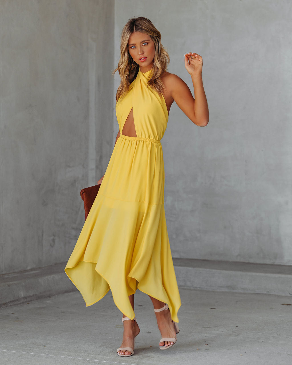 Halter Marisol Cutout Midi Dress Sunny Yellow