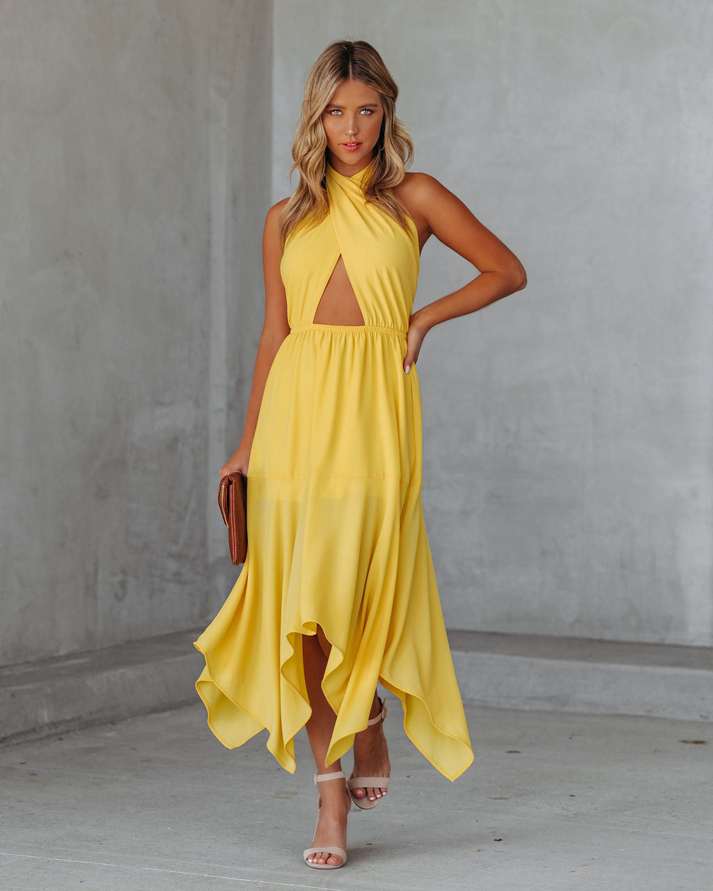 Halter Marisol Cutout Midi Dress Sunny Yellow