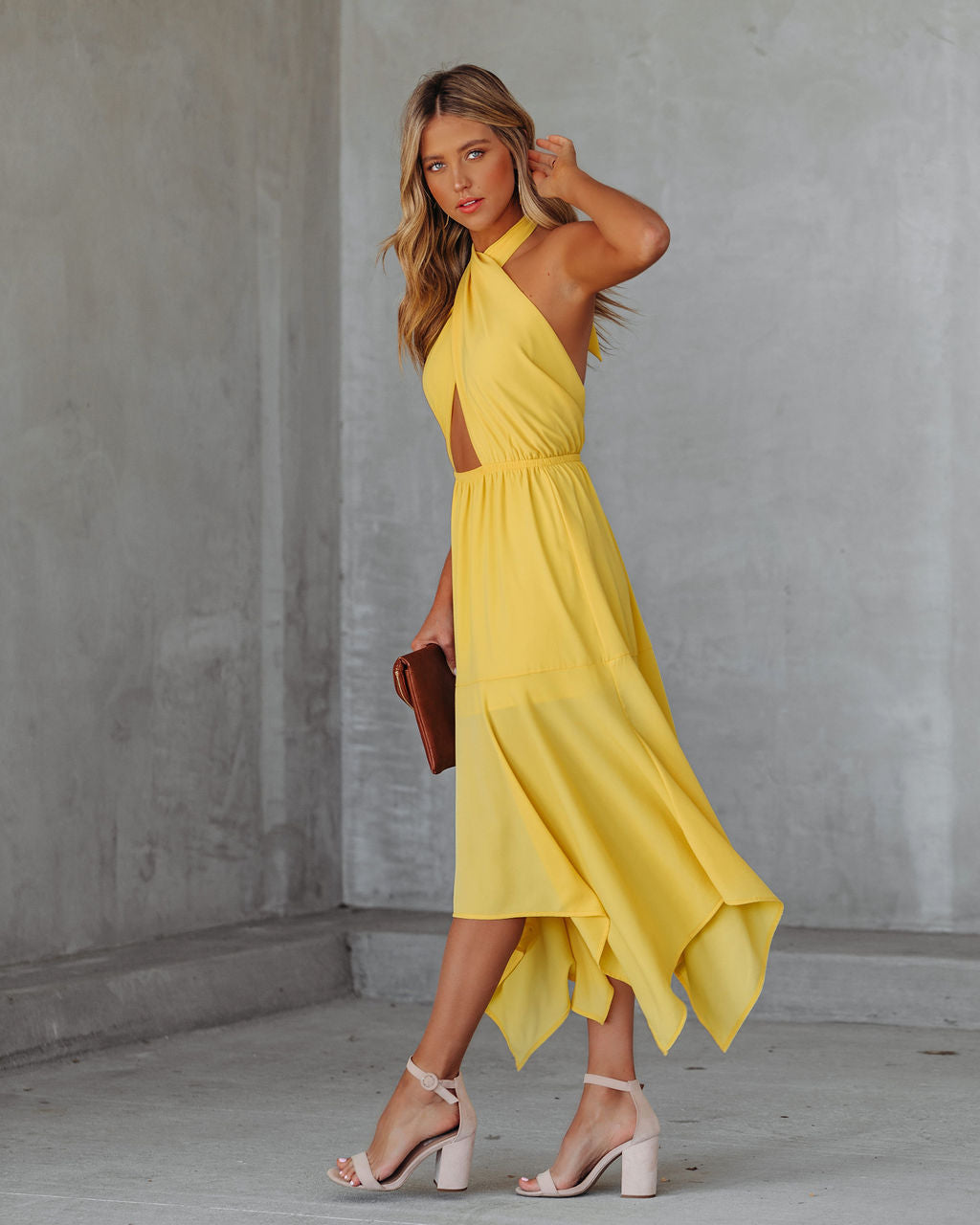 Halter Marisol Cutout Midi Dress Sunny Yellow