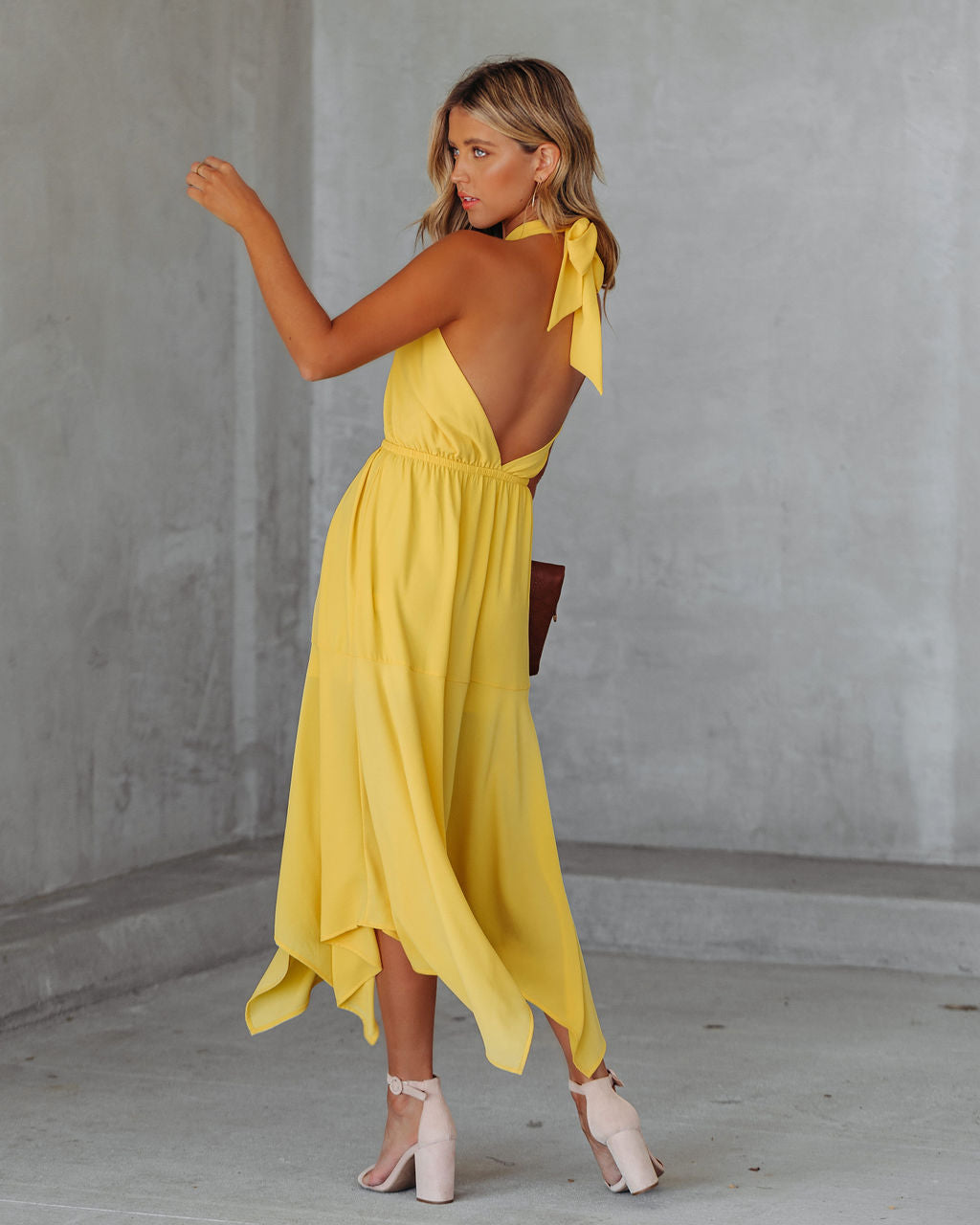 Halter Marisol Cutout Midi Dress Sunny Yellow