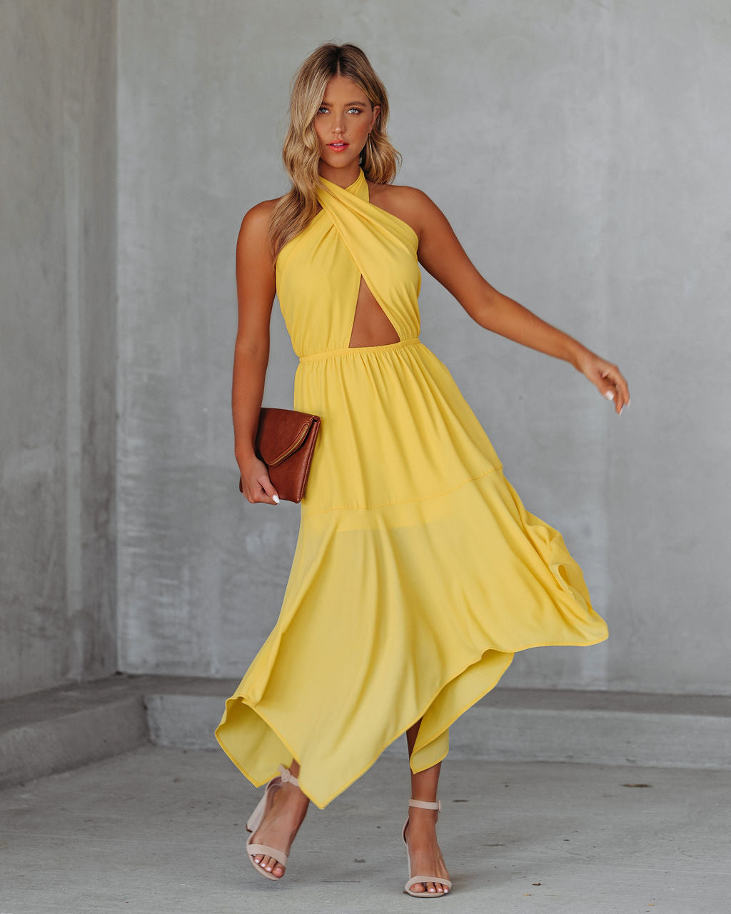 Halter Marisol Cutout Midi Dress Sunny Yellow