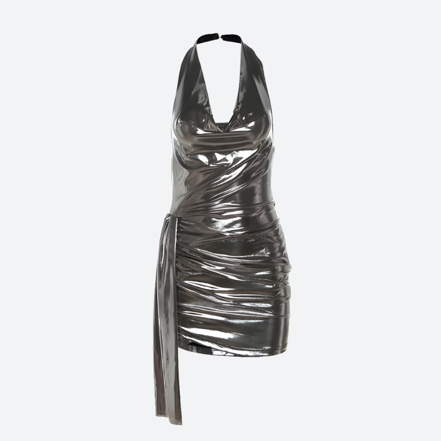 Halter Metallic Neck Mini Dress
