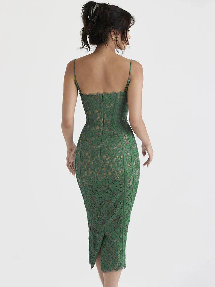 2024 Graceful Green Night Wedding Party Lace Dress