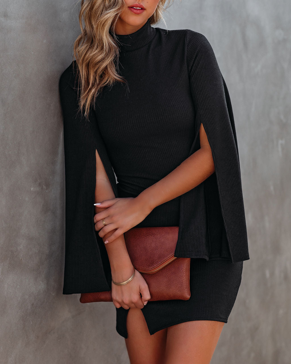 Be Must Love Bell Sleeve Knit Bodycon Dress Black