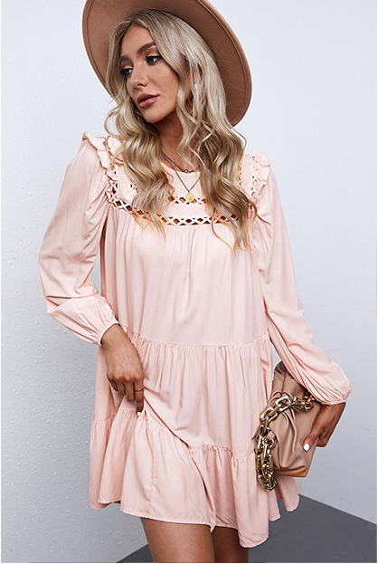 Pocketed Canyon Tiered Babydoll Dress Blush