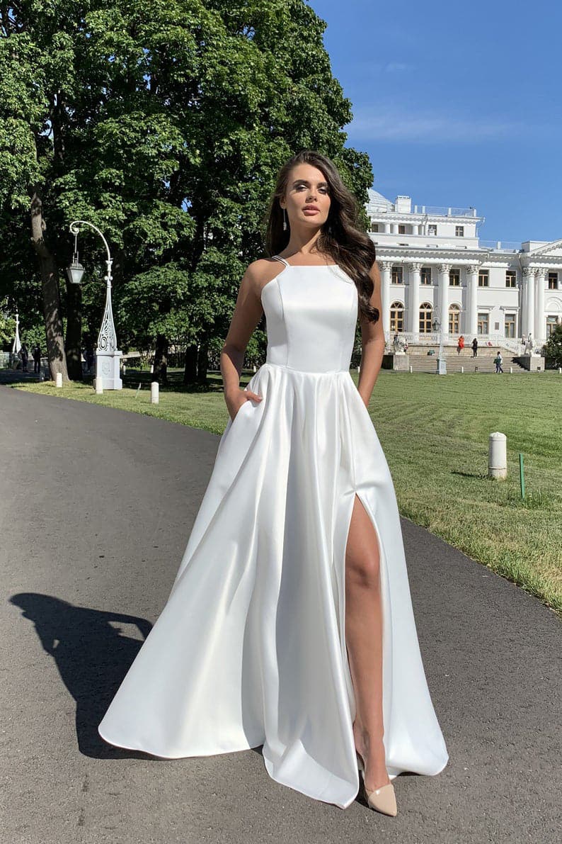 New Summer White Spaghetti Strap Prom Dresses