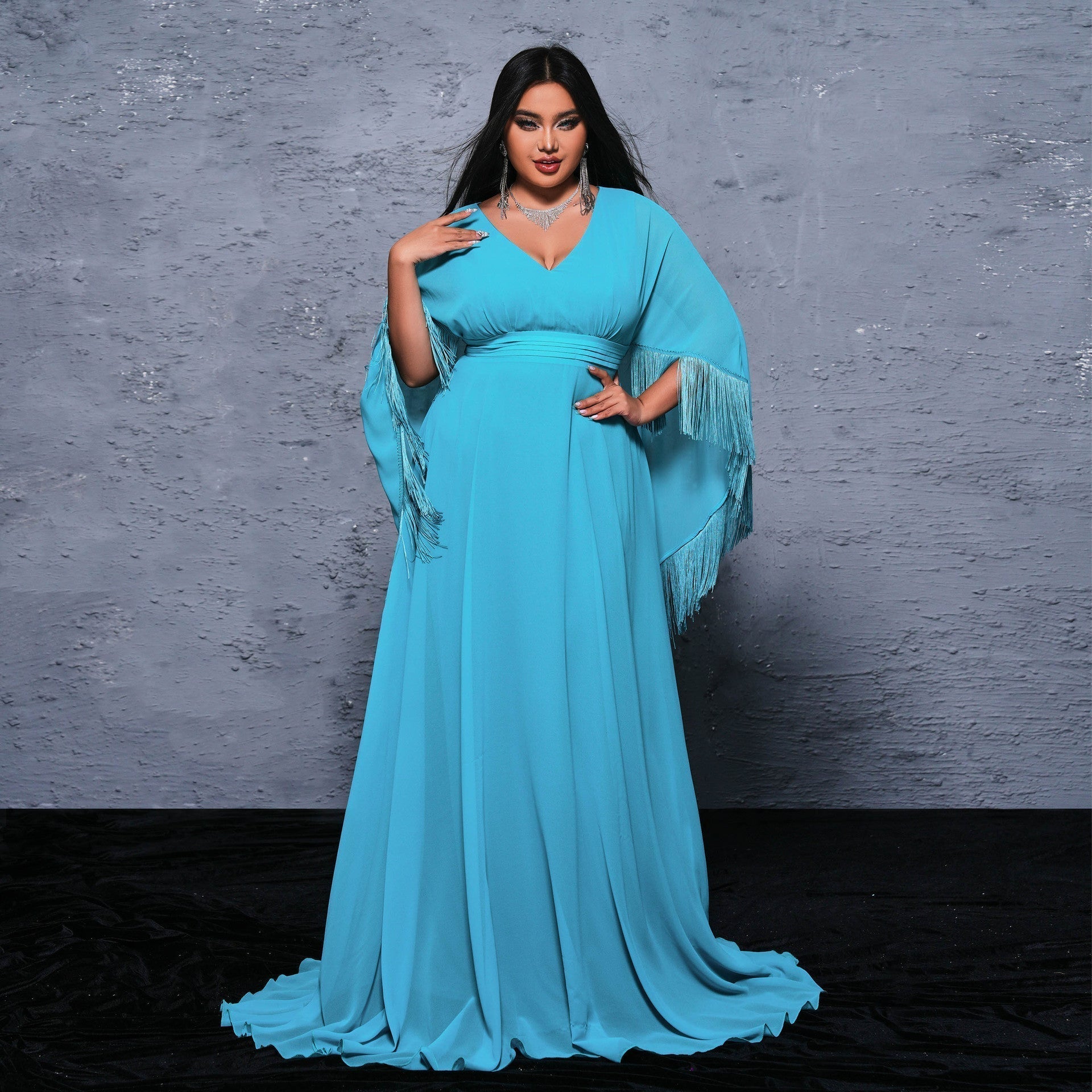 Size Plus Long V Neck Cocktail Long Wrap Evening Dress Large Swing Dress