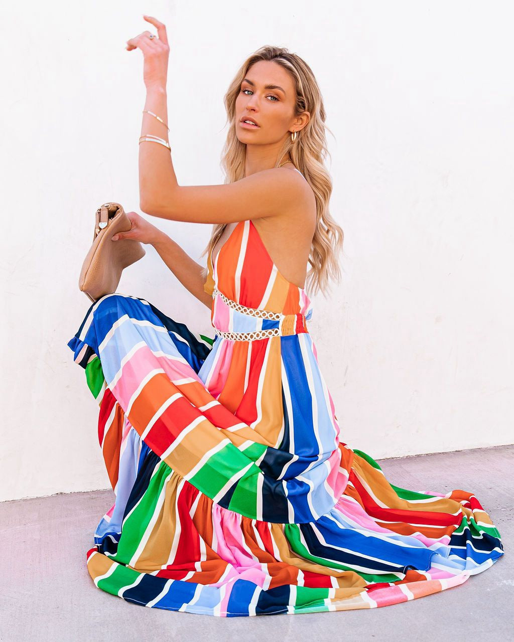 Fiesta To Siesta Crochet Striped Maxi Dress Yellow Orange Multi