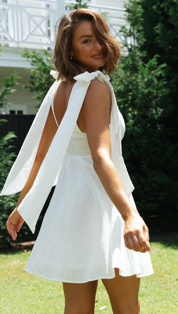 Cotton Kamila Linen Tie Strap Babydoll Dress White