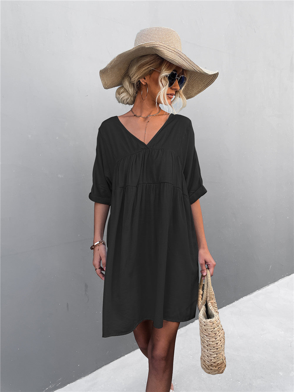 To Cheers Summer Pocketed Tassel Dress Black